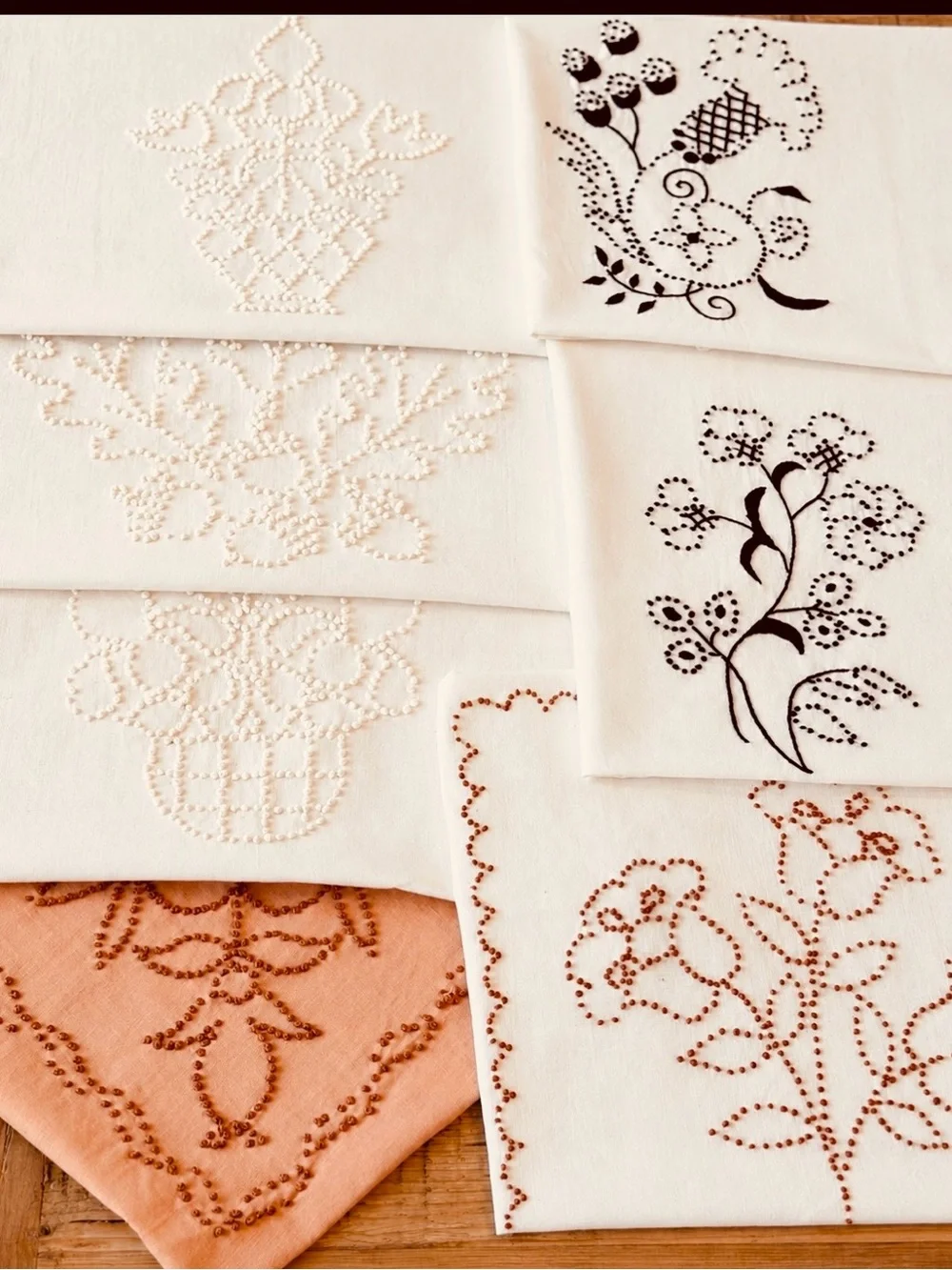 7 Vintage 80’s Candlewicking Embroidery Pillow Fronts. 16x16 | Shabby Chic